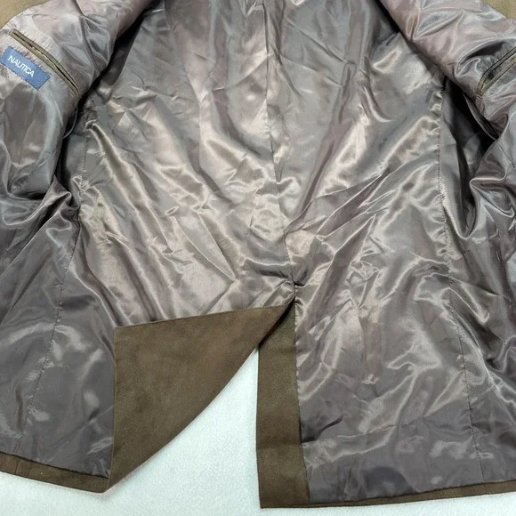 Nautica Sport Coat Mens 48R Brown Faux Suede Blazer Jacket Three Button Prep - Picture 10 of 16